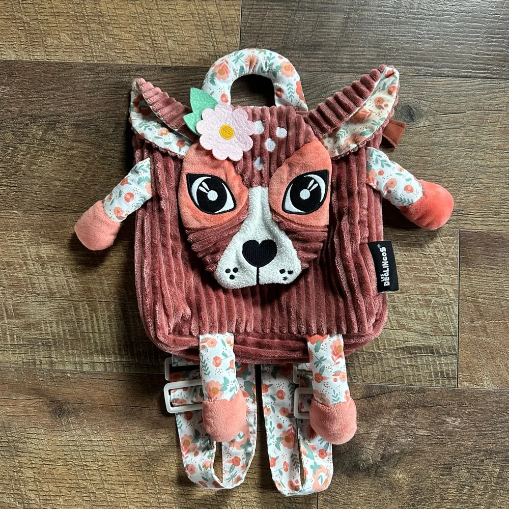 Girls Les Deglingos Pink Floral Deer Backpack One Size